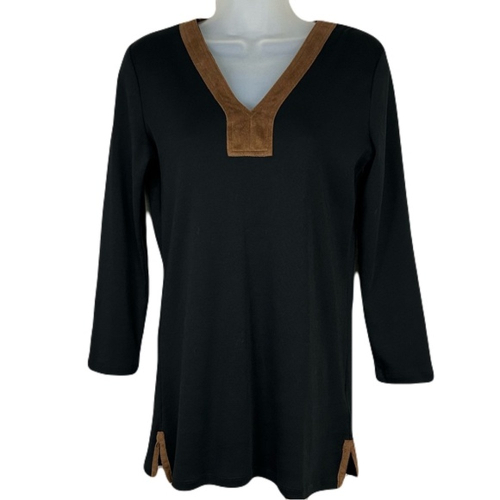 Lauren Ralph Lauren Tunic Top Long Sleeve V Neck Cotton Vegan Suede Office - Picture 2 of 8